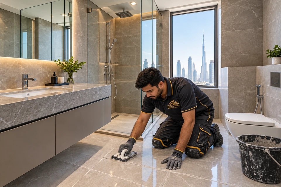 Floor and Wall Tiling Work &mdash; illustrative service scene